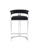 Modrest Munith - Modern Black Velvet & Stainless Steel Counter Stool