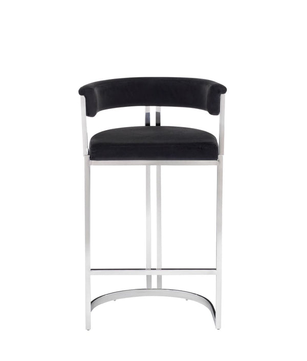 Modrest Munith - Modern Black Velvet & Stainless Steel Counter Stool