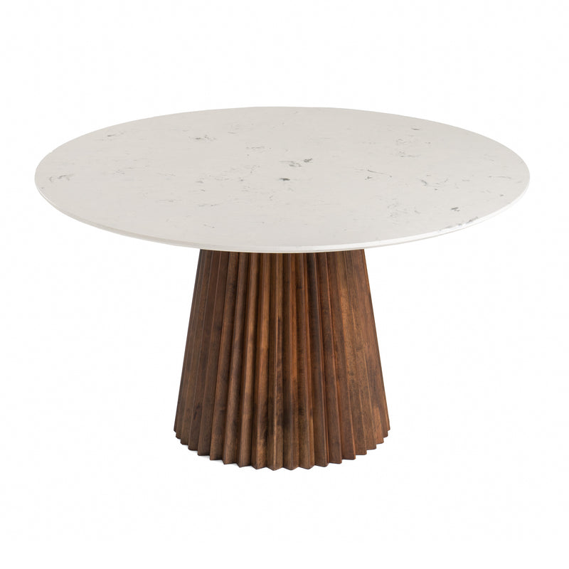 Modrest Nancy - Mid-Century Modern White Marble + Walnut Round Dining Table