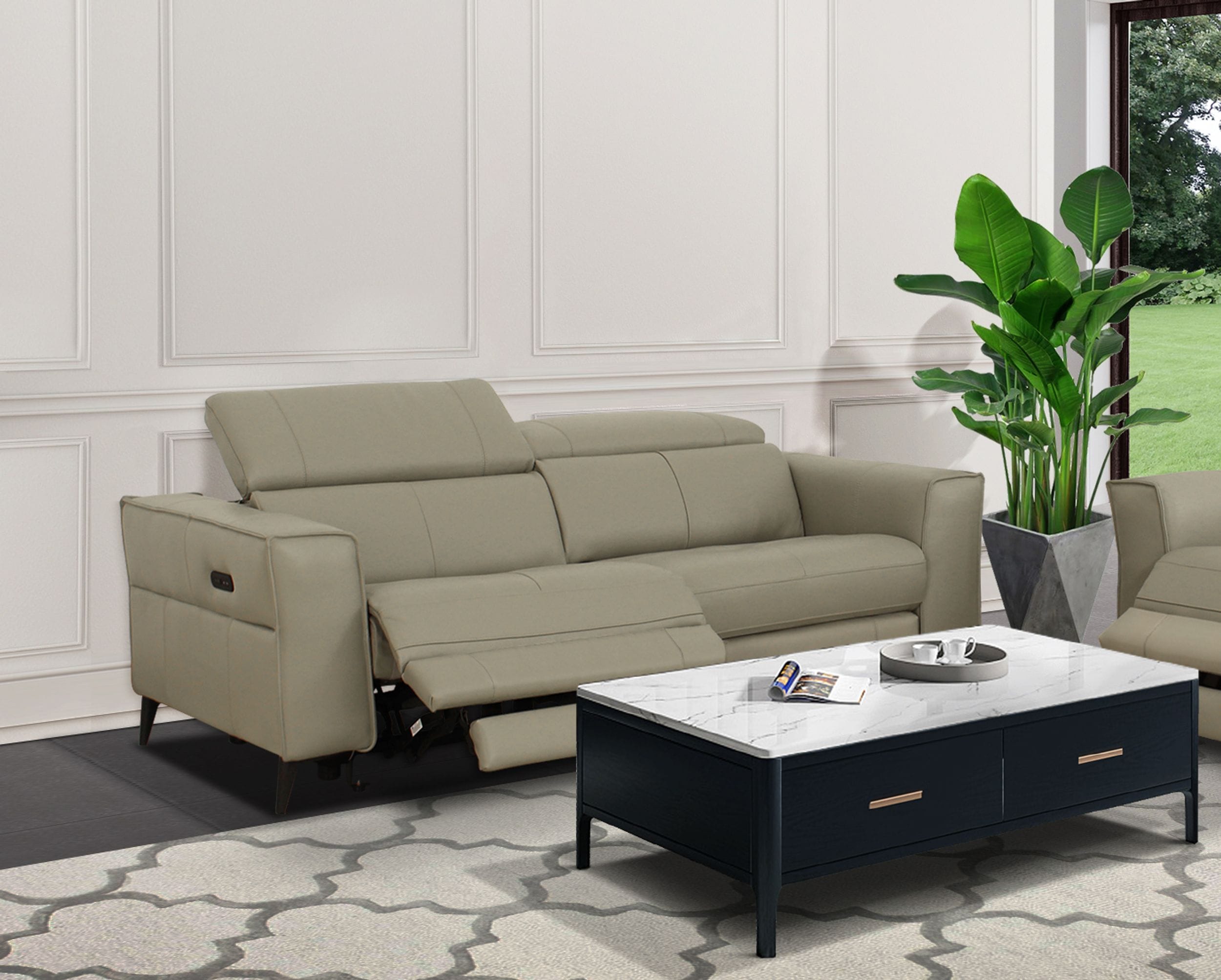 Divani Casa Nella - Modern Light Grey Leather Loveseat w/ Electric Recliners
