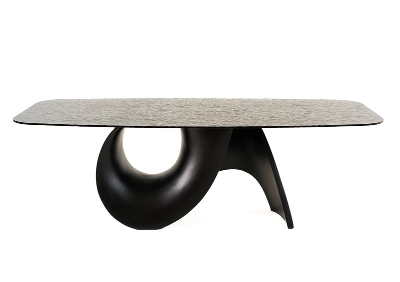 Modrest Neptune - Modern Grey Wave Glass + Black Dining Table