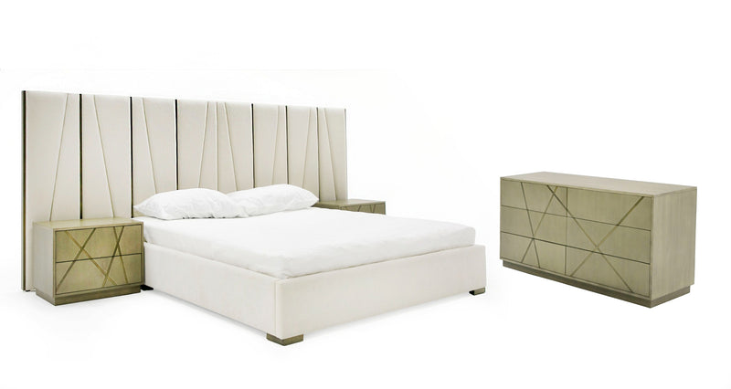 Modrest Nixa - Modern Beige Velvet + Brushed Bronze Bed