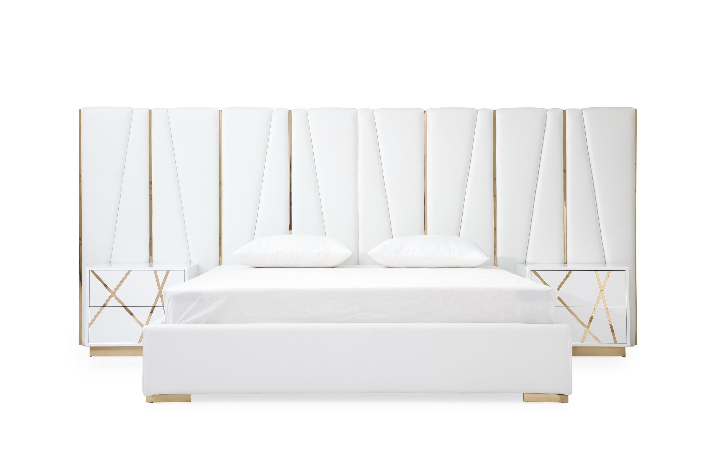 Modrest Nixa - Modern White + Gold Bed + Nightstands