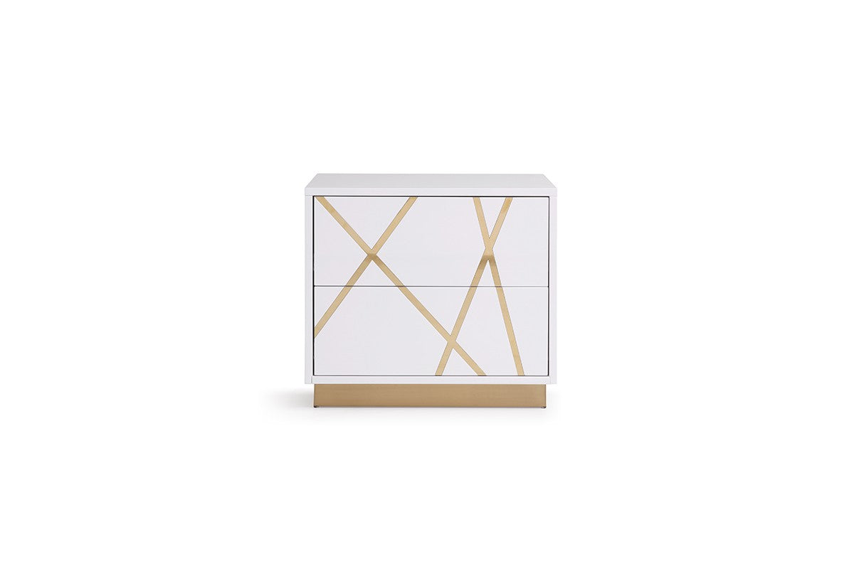 Modrest Nixa - Eastern King Modern White + Gold Bed + Nightstands