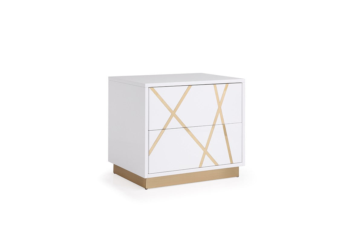 Modrest Nixa - Eastern King Modern White + Gold Bed + Nightstands