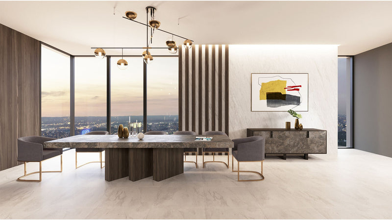 Modrest Yukon Modern Grey Fabric & Antique Brass Dining Chair