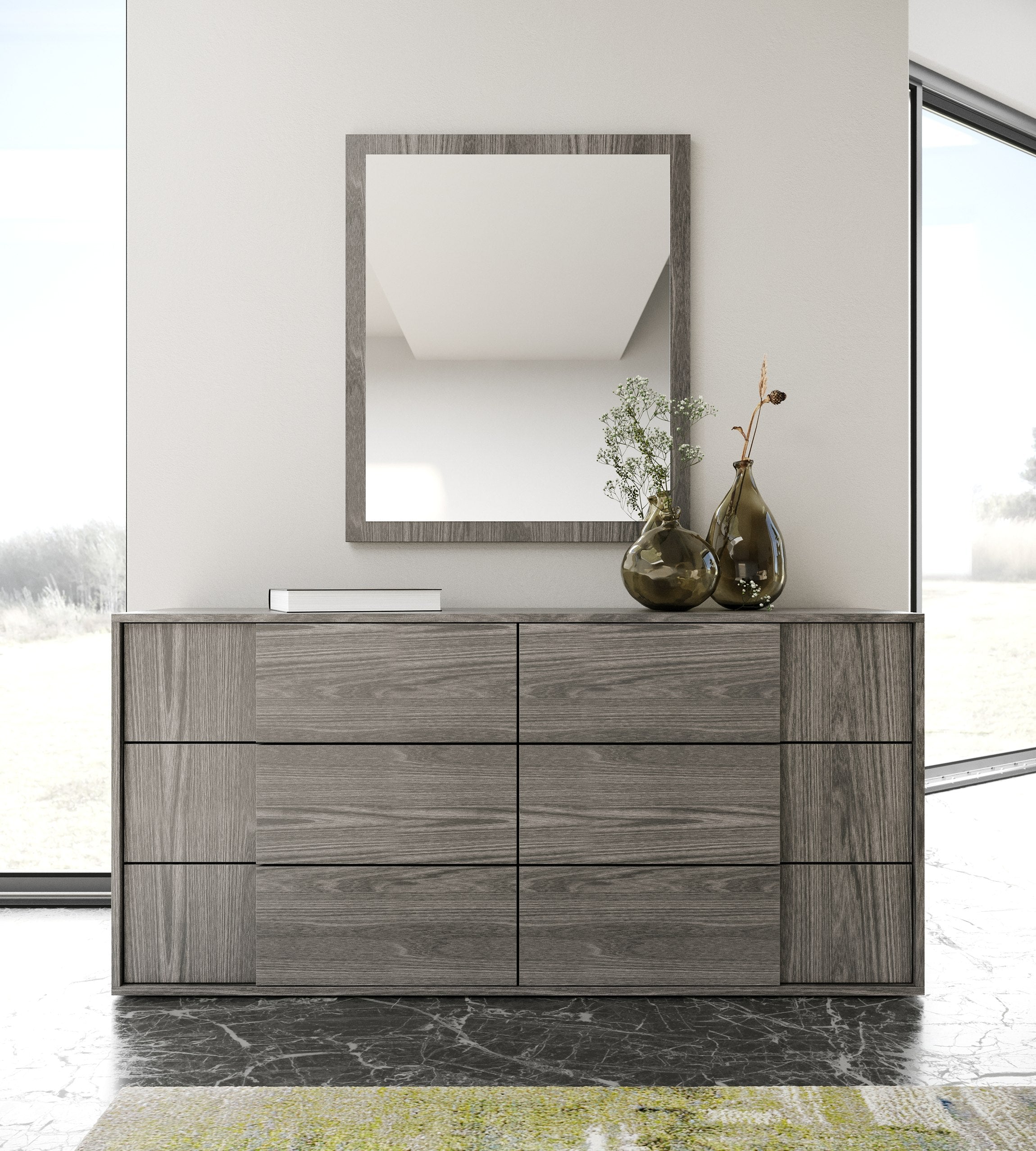 Modrest Byrne + Asus - Modern Grey Fabric + Elm Grey 4-Piece Bedroom Set