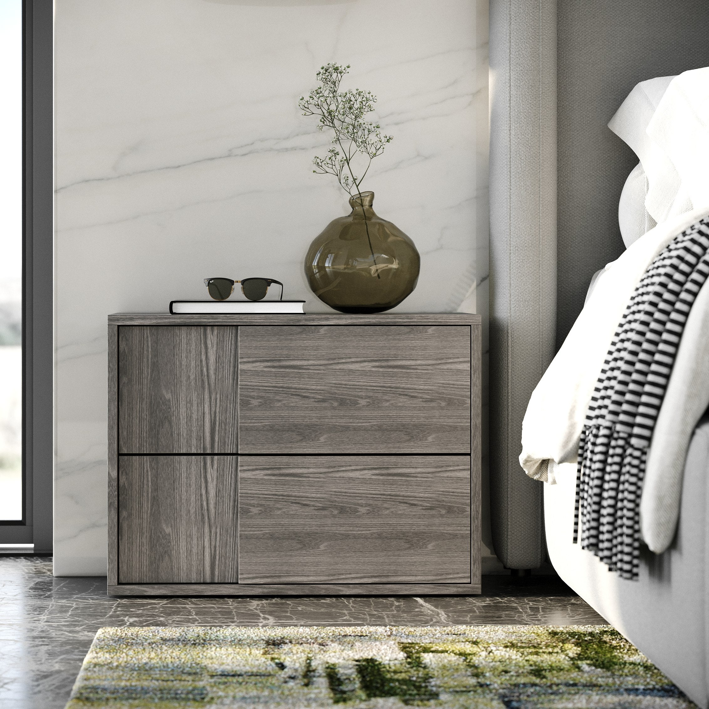 Modrest Byrne + Asus - Modern Grey Fabric + Elm Grey 4-Piece Bedroom Set