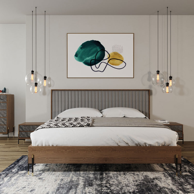 Nova Domus Metcalf - Mid-Century Walnut & Grey Bed
