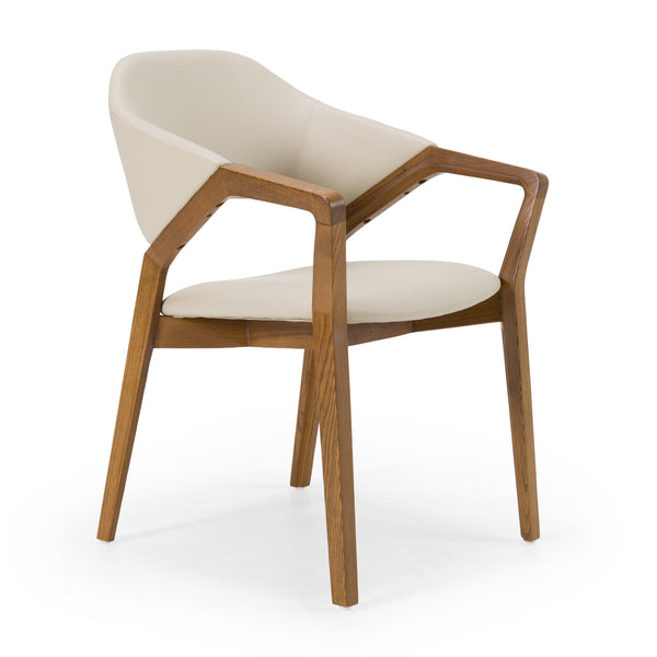 Modrest Ocasio - Mid-Century Modern Cream Vegan Leather + Walnut Dining Chair
