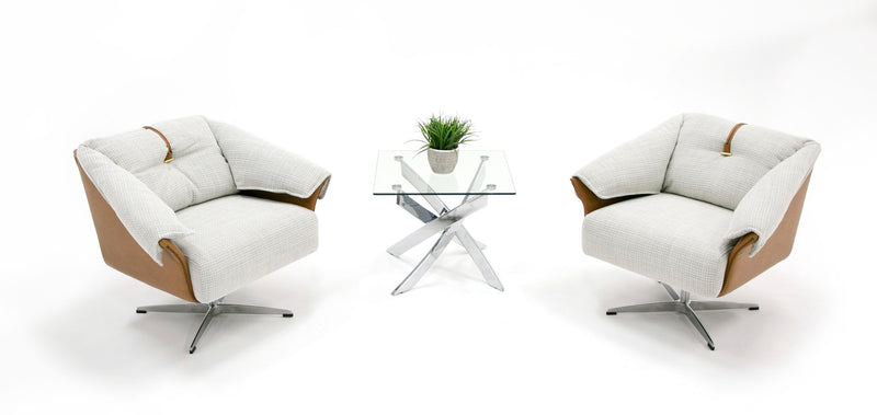 Modrest Ohio - Swivel Grey and Camel Fabric Accent Chair