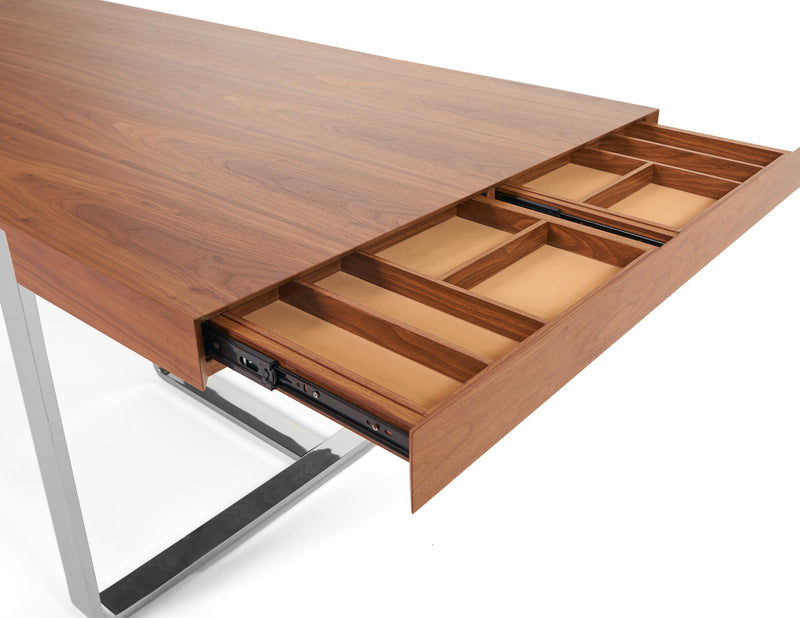 Modrest Pauline- Modern Walnut and Stainless Steel Dining Table