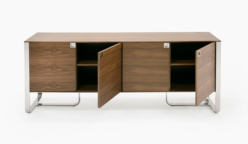 Modrest Pauline- Modern Walnut and Stainless Steel Sideboard Buffet