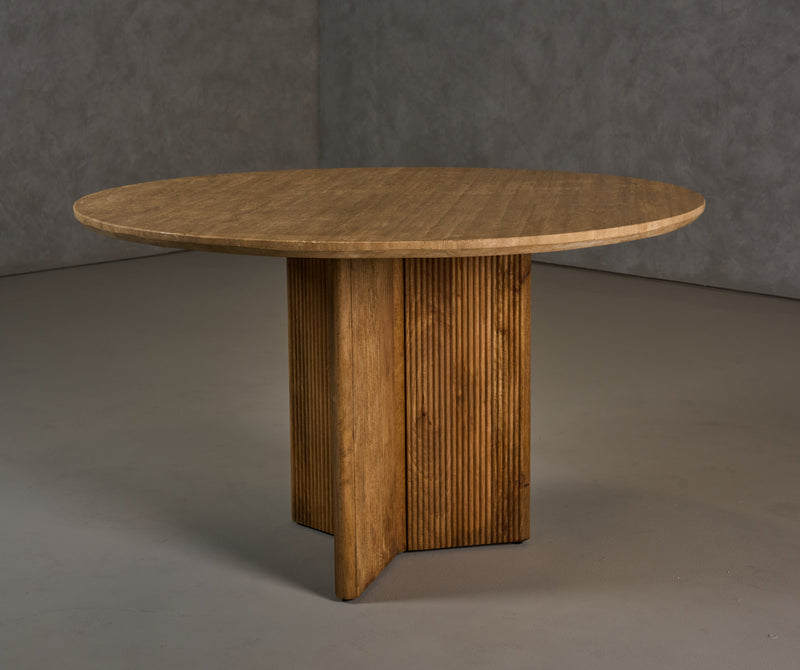 Modrest Pawnee - Modern Travertine Marble + Wood Round Dining Table