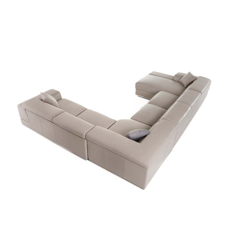 Divani Casa Pella - Modern Grey Italian Leather U Shaped Sectional Sofa