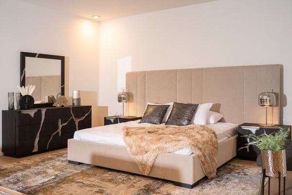 Queen Modrest Penelope - Modern Grey Velvet Bed