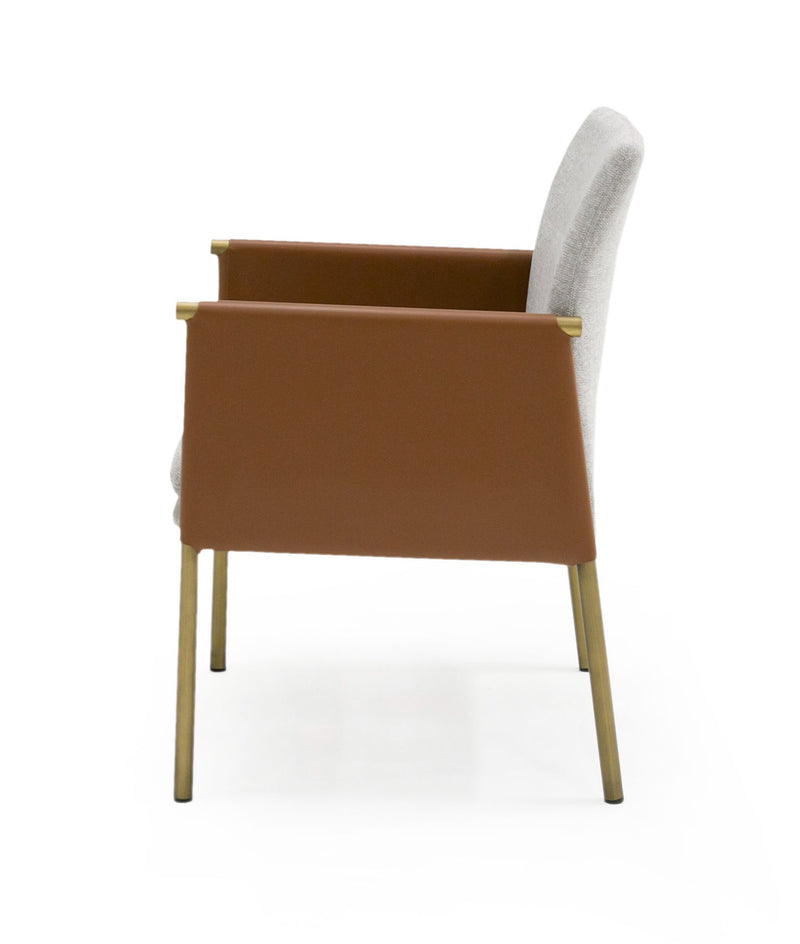 Modrest Pettit - Modern Light Grey/ Camel and Brass Arm Dining Chair