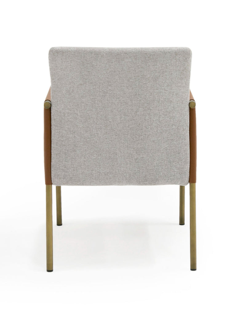 Modrest Pettit - Modern Light Grey/ Camel and Brass Arm Dining Chair
