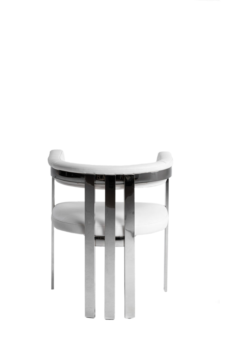 Modrest Pontiac - Modern White Vegan Leather + Stainless Steel Dining Chair