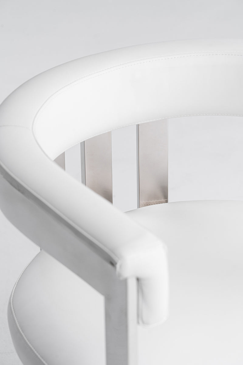Modrest Pontiac - Modern White Vegan Leather + Stainless Steel Dining Chair