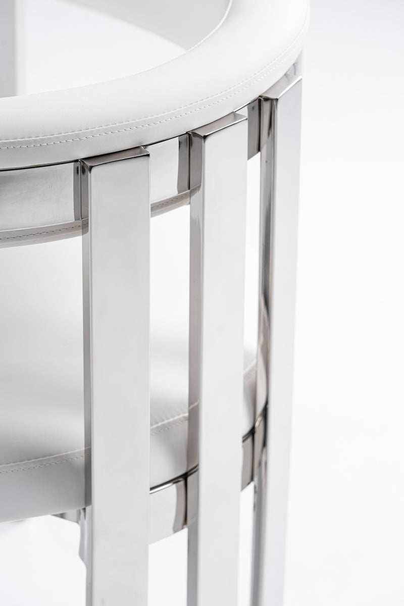 Modrest Pontiac - Modern White Vegan Leather + Stainless Steel Dining Chair