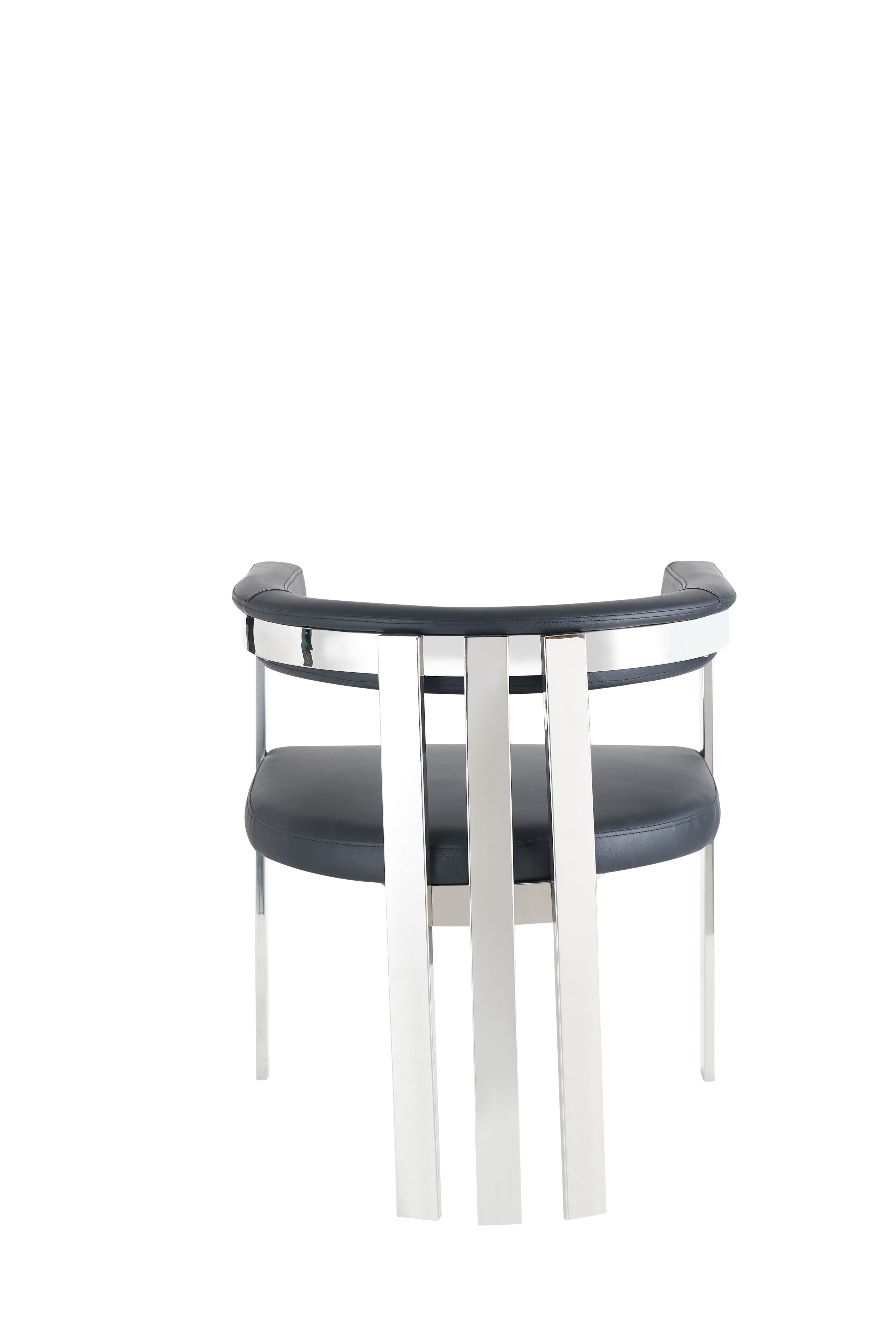 Modrest Pontiac - Modern Black Vegan Leather and Stainless Steel Dining Chair