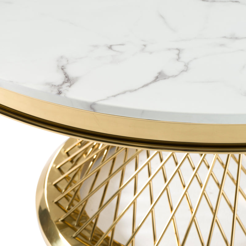 Modrest Potter - White Marble & Gold Stainless Steel Round Dining Table