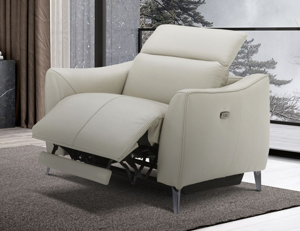 Divani Casa Prairie Light Grey Leather Electric Recliner with Electric Headrest