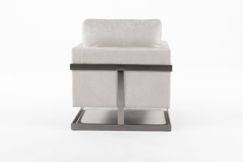 Modrest Prince - Contemporary Off White Fabric and Silver Accent Chair