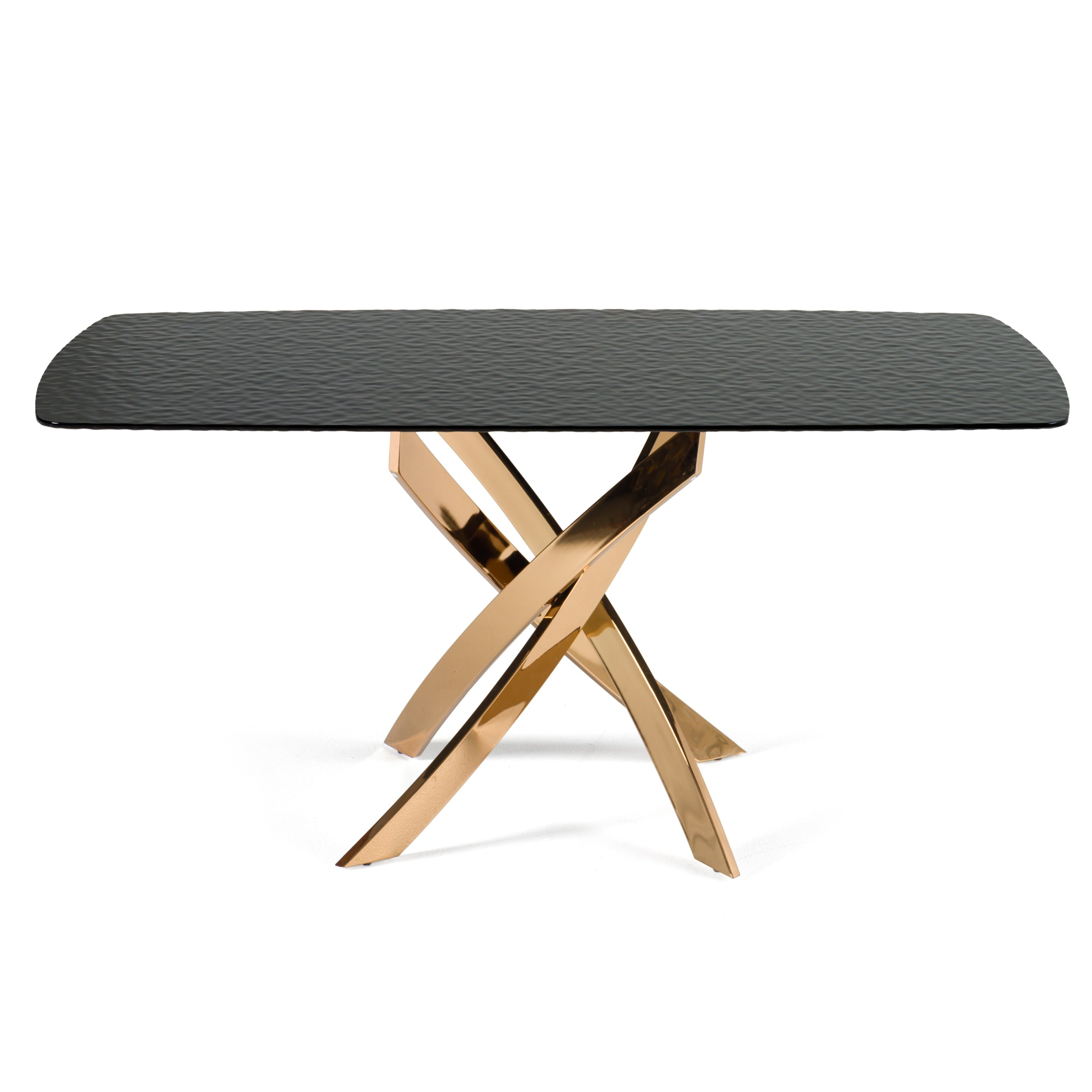 Modrest Pyrite - Modern Brown Glass + Rosegold Rectangular Dining Table