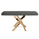 Modrest Pyrite - Modern Brown Glass + Rosegold Rectangular Dining Table