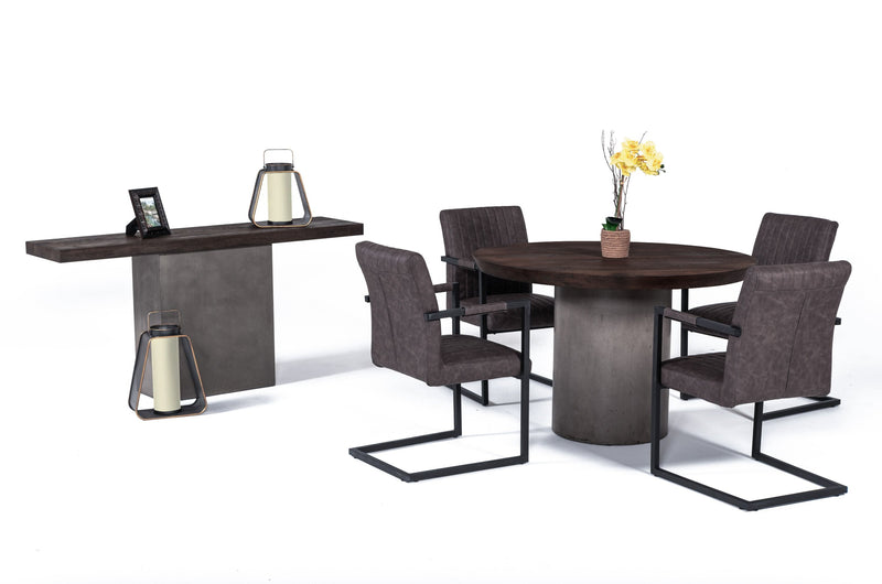 Modrest Renzo Modern Round Oak & Concrete Dining Table