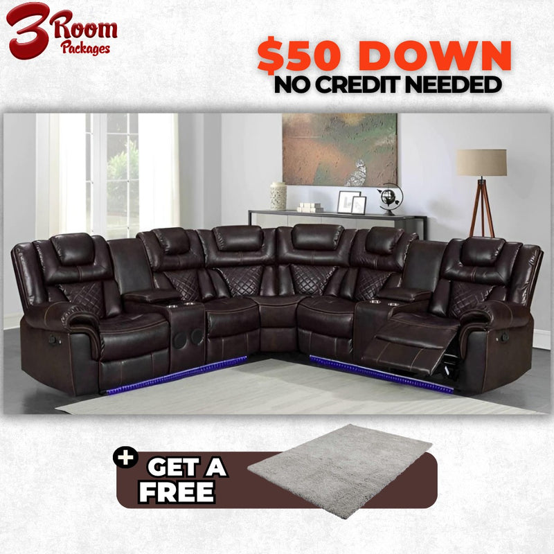 Alexa2023 Brown Reclining Sectional – Comes with a FREE Rug!