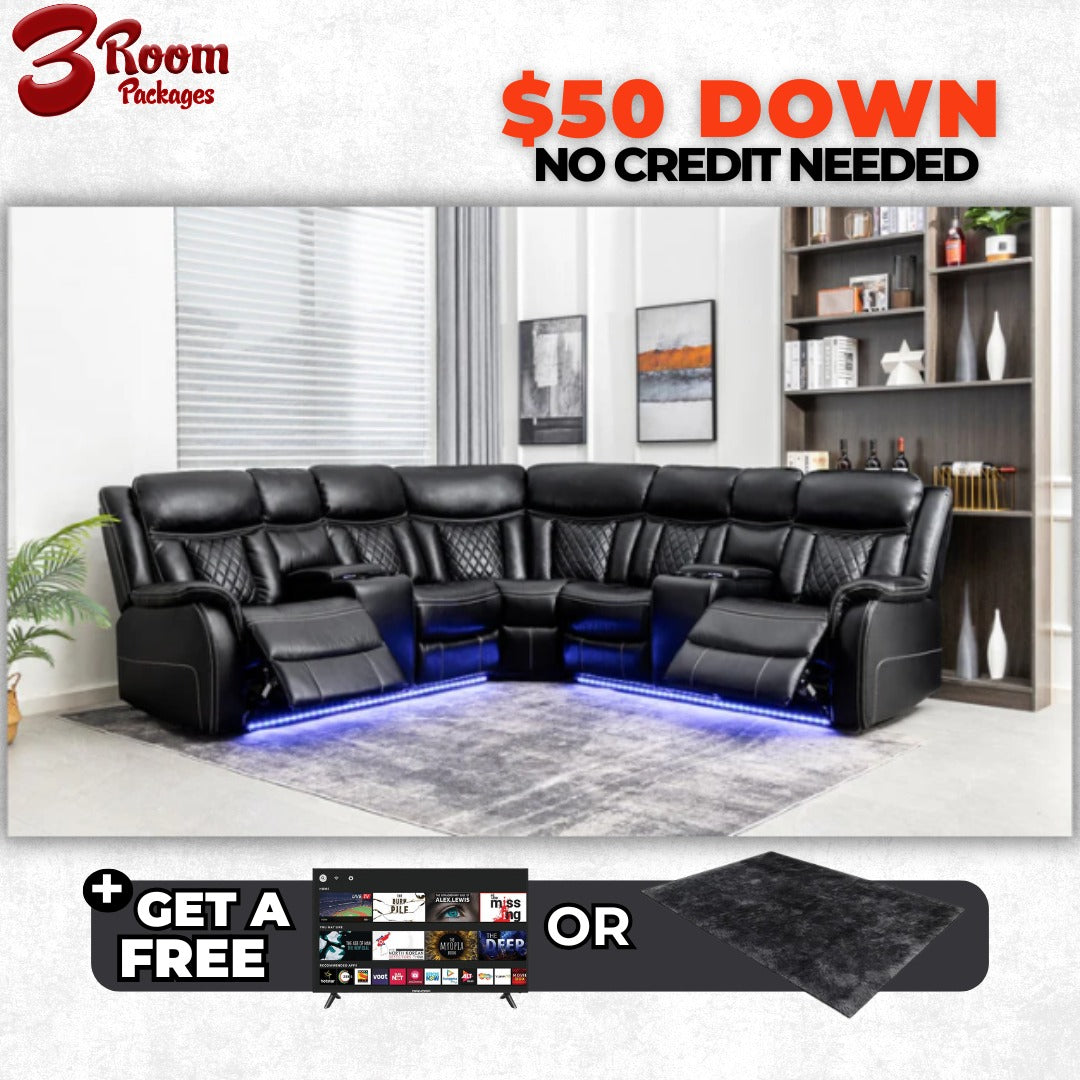 Batman Black Power Reclining Sectional – Free Area Rug or Smart TV