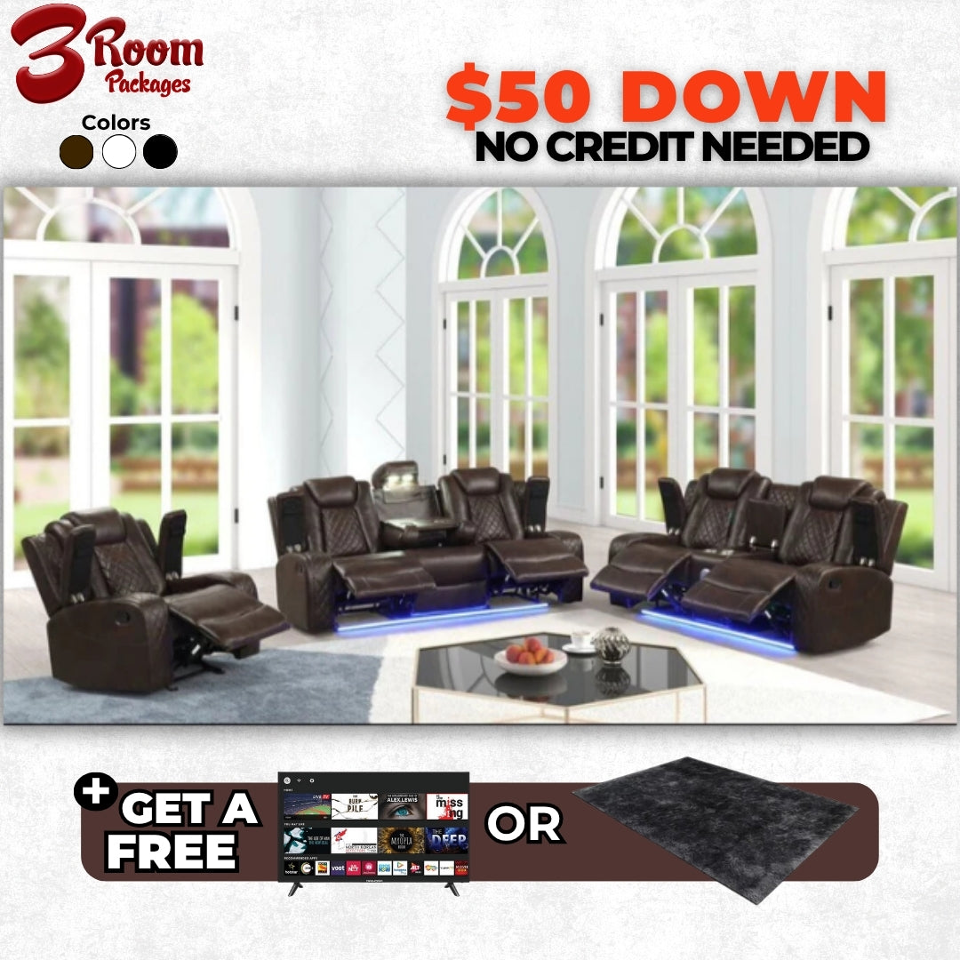 Luz 3PC Reclining Set – FREE TV or Area Rug!