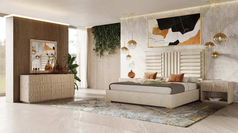Nova Domus Roma - Modern Faux Travertine + Gold Nightstand