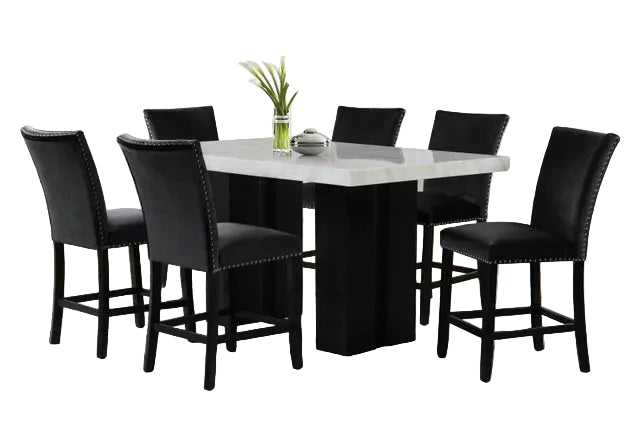 2220 Black - (FAUX MARBLE) Counter Height Table + 6 Chair Set