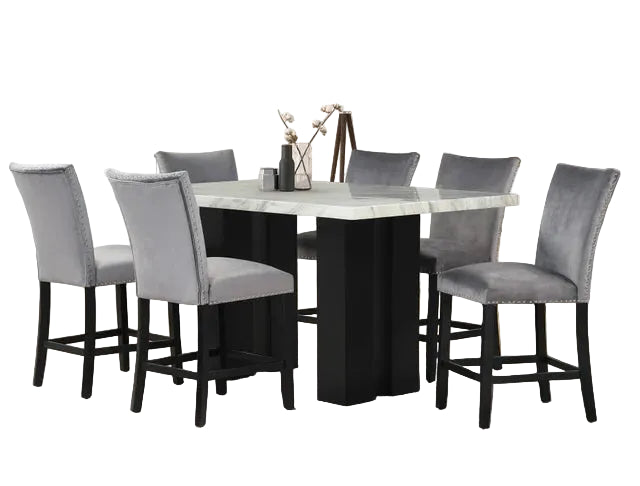 2220 Gray - (FAUX MARBLE) Counter Height Table + 6 Chair Set