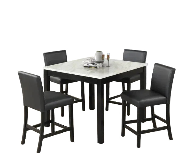 Dior PU - Black Pub Table + 4 Chair Set