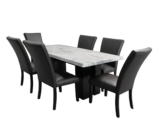1220 PU Black - (FAUX MARBLE) Dining Table + 6 Chair Set