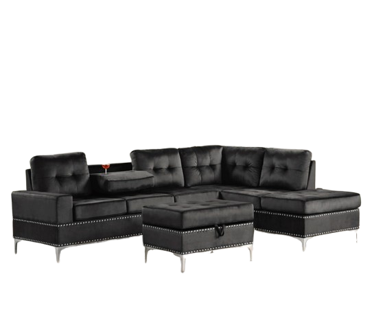 Anserra Black Reversible Sectional + Ottoman Set
