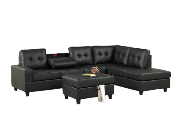 Heights Reversible Sectional + Ottoman Set (Black)