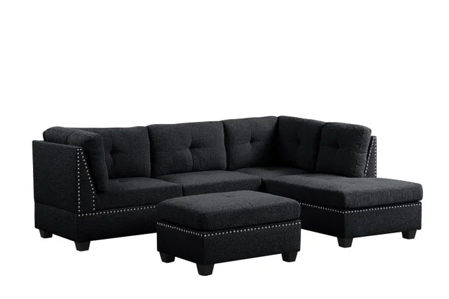 Sienna Boucle Black Sectional + Ottoman Set