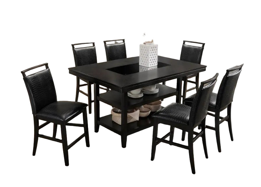 Tommy Black - Counter Height Table & 6 Chairs Set