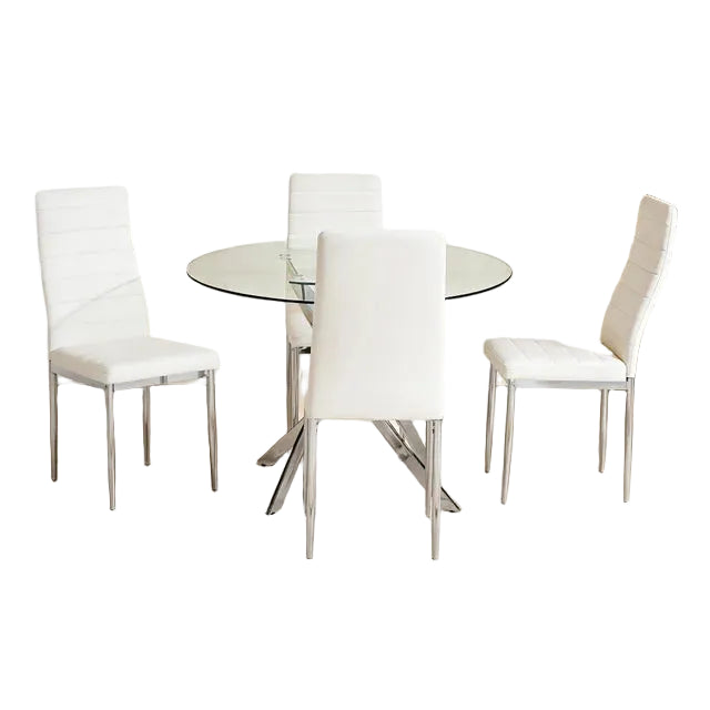 D108 - White - Glass Table + 4 Chairs