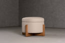Modrest Sada - Mid-Century Modern Beige Linen + Chestnut Round Ottoman