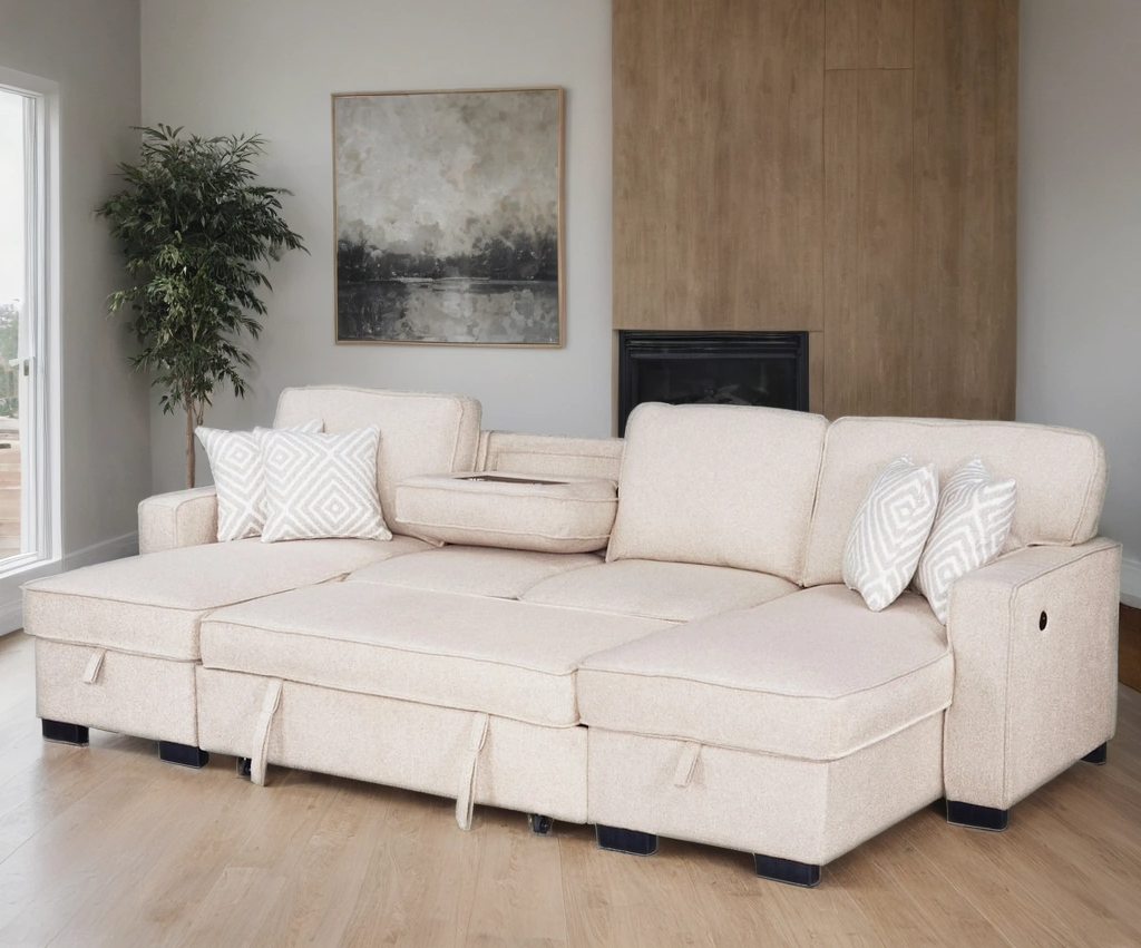Sahara Beige Double Storage Chaise Sectional