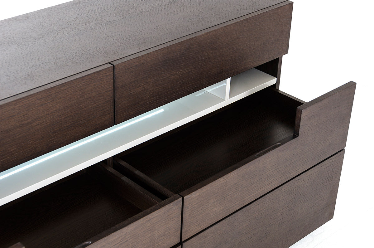 Modrest Ceres - Contemporary Brown Oak and Grey Dresser w/ LED Light