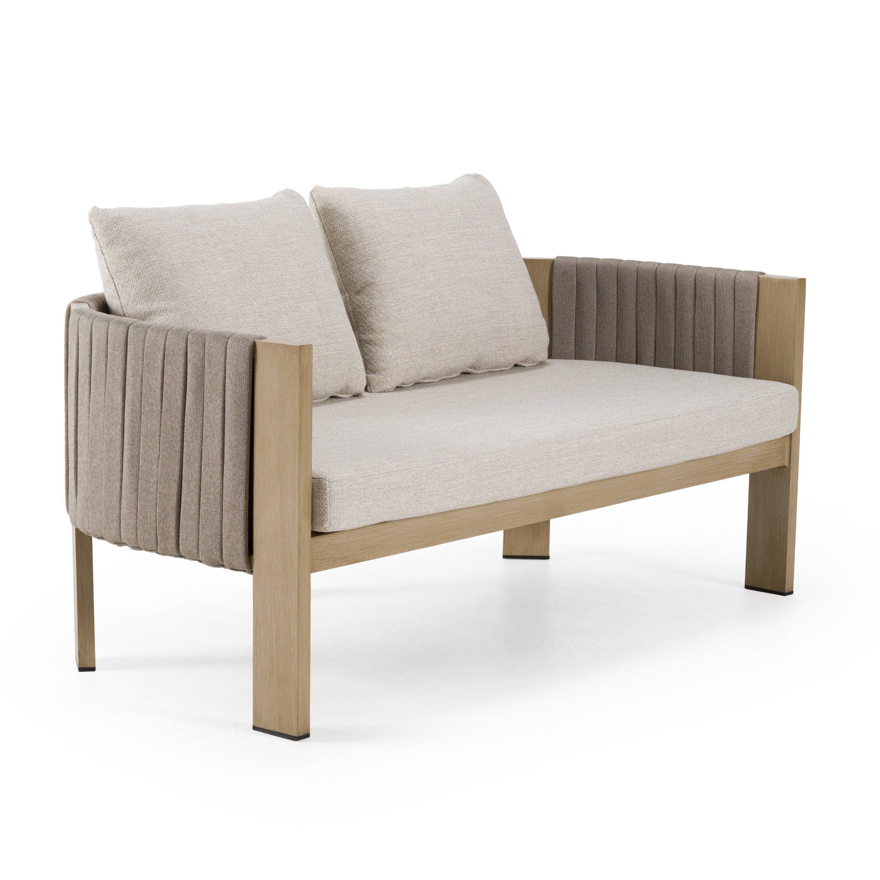 Renava Salvora - Outdoor Beige Fabric & Grey Rope Loveseat