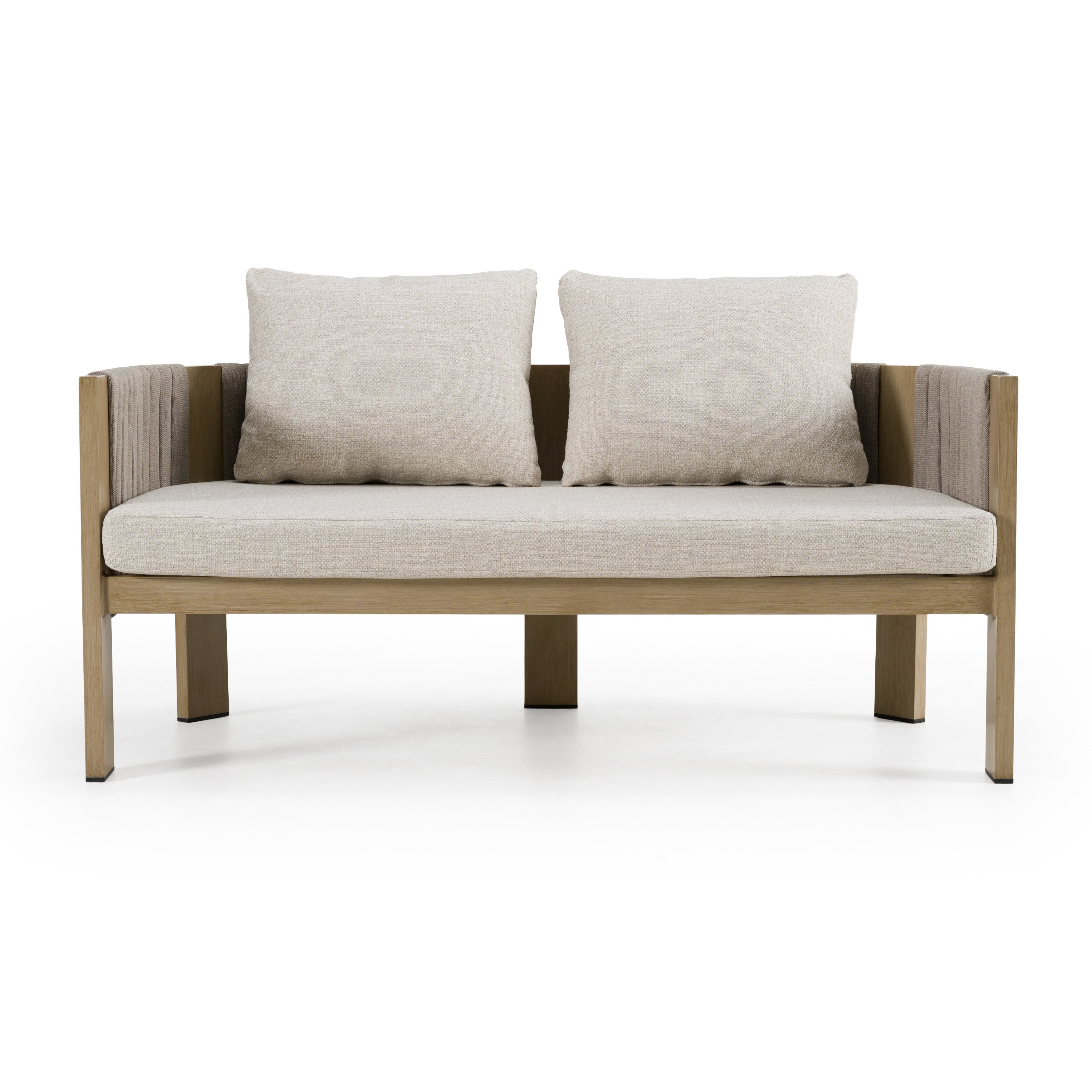 Renava Salvora - Outdoor Beige Fabric & Grey Rope Loveseat